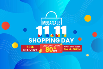11 11 flash sale promo banner with discount offer. 11 11 shopping festival super sale banner. Super sale special offer banner for social media post or website banner. Flash sale campaign
