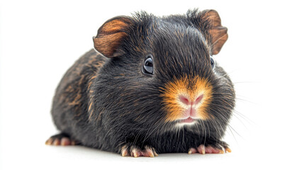 Fototapeta premium Newborn guinea pig lounging peacefully on pristine white surface, capturing cuddly rodent charm