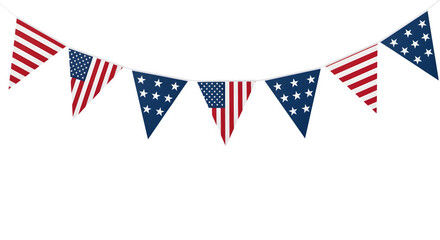 Obraz premium Patriotic pennant banner in triangular shapes, isolated on white background