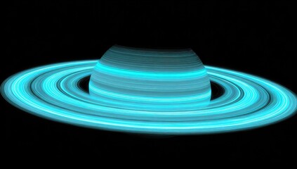 Bright teal ringed planet on black