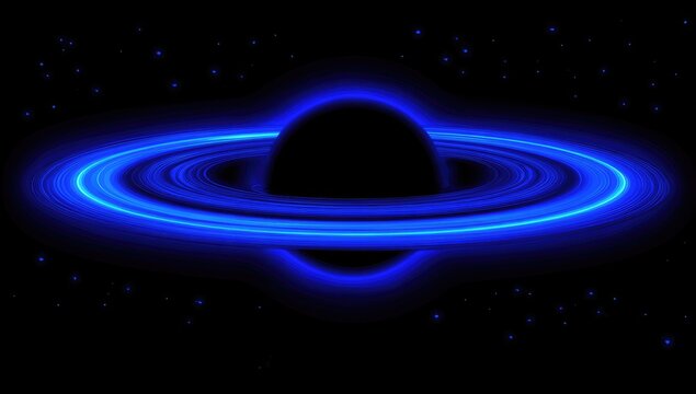 Dark celestial body, glowing blue rings
