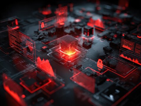 High-tech circuit board with glowing chip