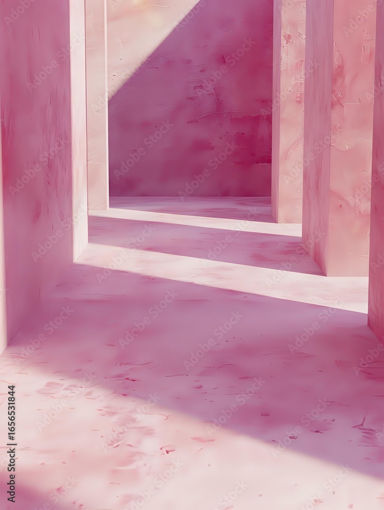 Aufkleber abstract pink architectural interior with geometric shadows and light creating minimalist compositio