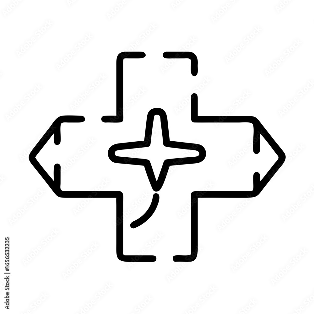 Aufkleber outline cross with arrowheads and star in the center representing navigation and direction concept