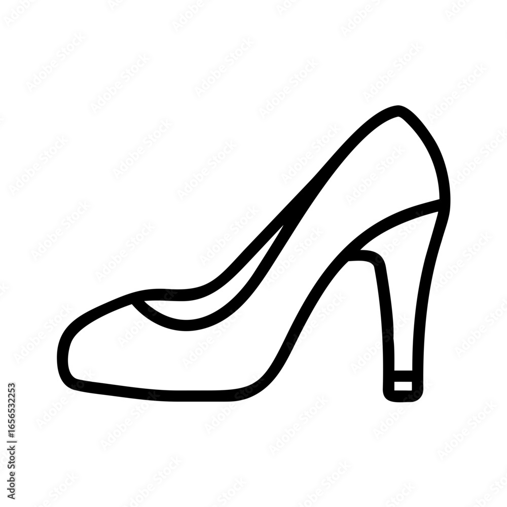 Aufkleber a simple line drawing of a black high heel shoe with a curved shape and a thick heel design element