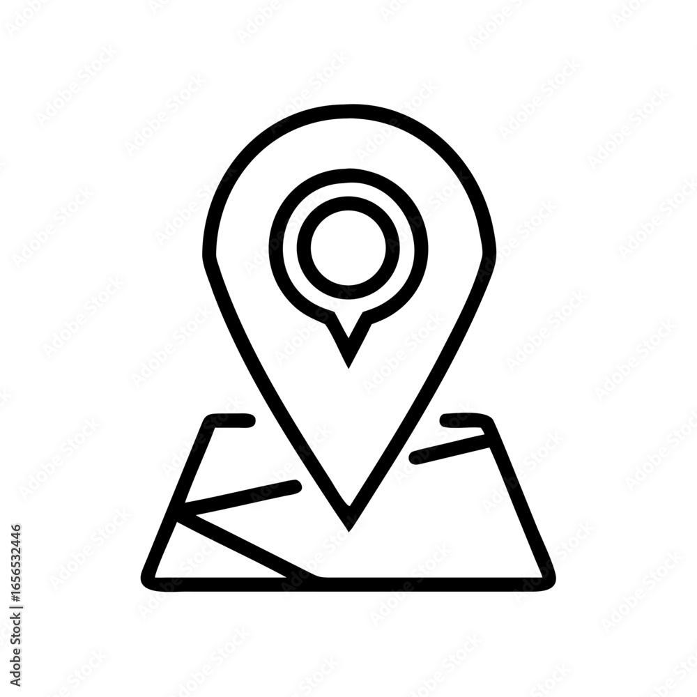 Poster a simple line drawing of a location pin on a map with a circle inside the pin marking destination po