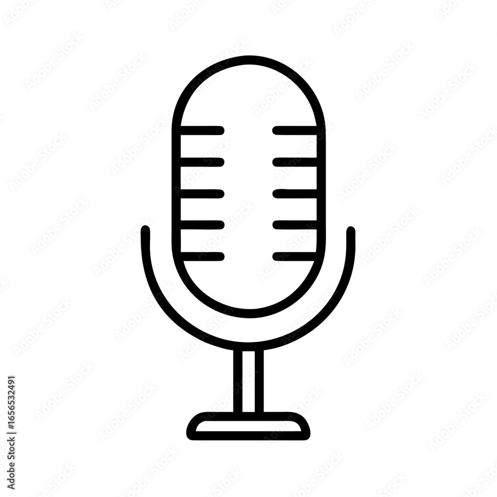 Aufkleber a simple line drawing of a classic microphone with a stand and a rounded head design isolated