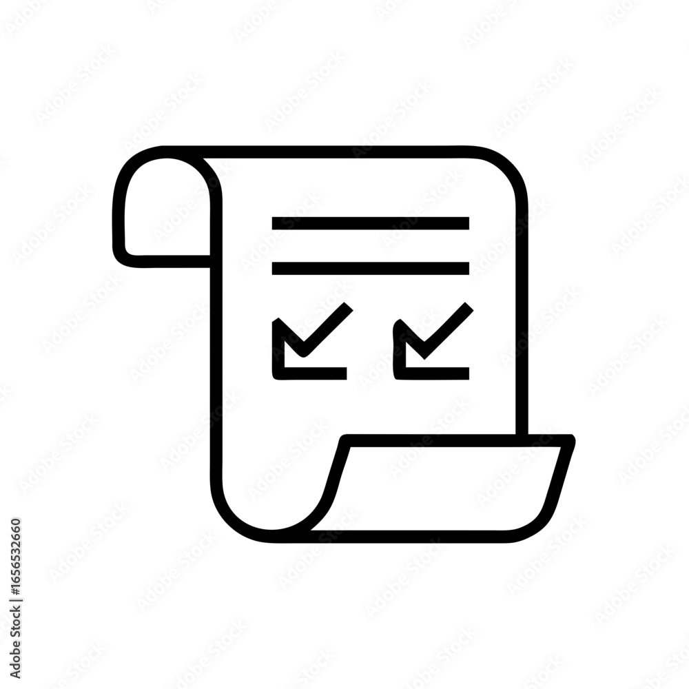 Poster checklist icon showing a document with lines and checkmarks in a simple black and white design style