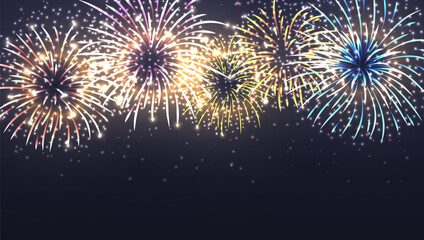 Many Colorful Exploding Fireworks In The Night Sky