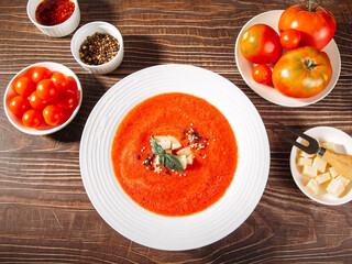 Gazpacho or gaspacho soup. Spanish cold tomato soup.