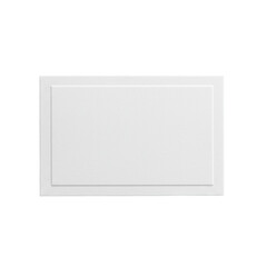 A pristine, blank, rectangular matte white card with an embossed border, isolated against a transparent seamless background, captured from a direct top-down overhead perspective with even studio