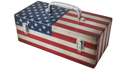 Toolbox with American flag pattern, isolated on white background