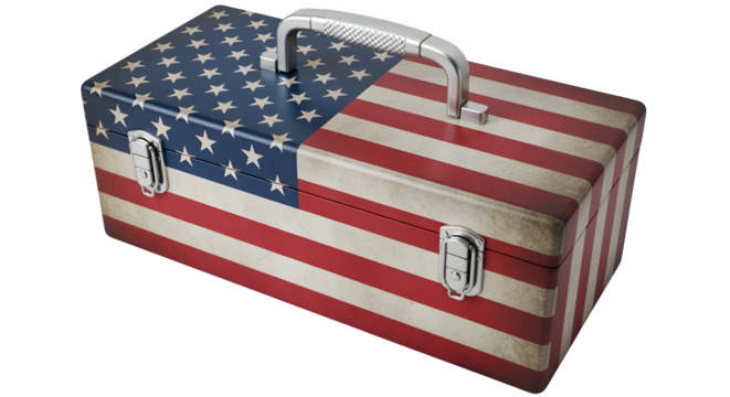 Toolbox with American flag pattern, isolated on white background