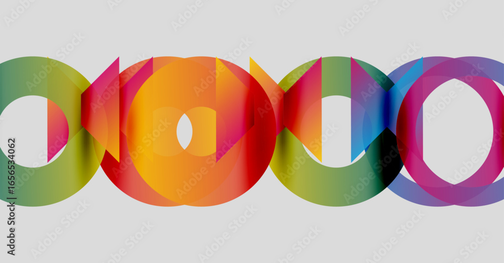 Poster colorful overlapping circles create abstract design. gradient hues blend, forming dynamic visual pat