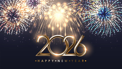 2026 New Year Text With Fireworks On Night Sky