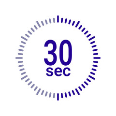 Vector illustration of a 30 seconds timer icon with circular countdown progress bar in blue, representing stopwatch, clock, countdown, loading, and time tracking.