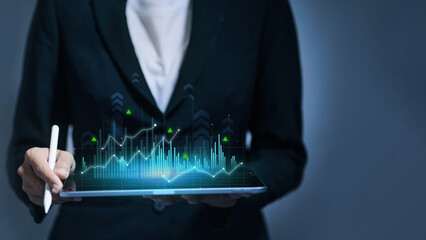 Business Analytics Dashboard with Digital Graph and Tablet