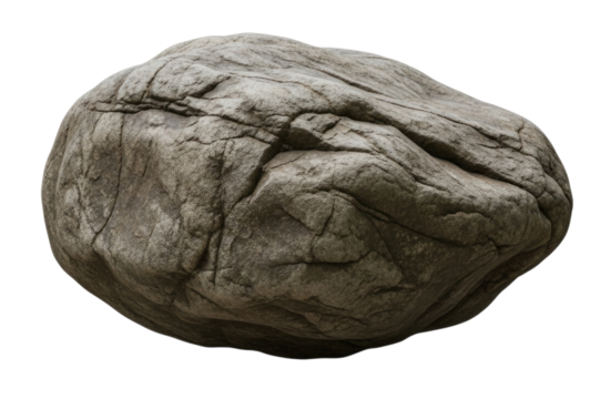 Natural stone rock with textured surface, isolated on a transparent background, cutout PNG