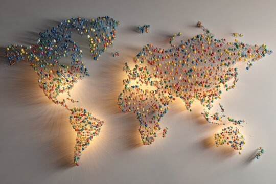 World map with colorful pins