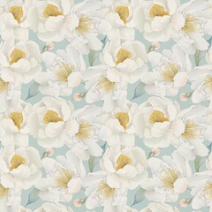 Watercolor seamless white peonies pattern