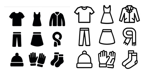 Fashion and clothing solid icons set &ndash; apparel, wardrobe, and outfit symbols