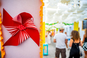 Paper flower in the decorated streets and visitors at the paper flower festival organized by the town of Redondo-&Eacute;vora-Portugal