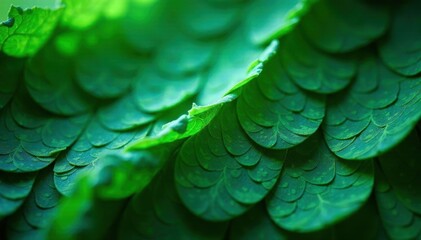Intricate scales, vibrant emerald green, subtle sheen , close up, scales texture