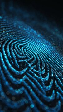 A glowing digital fingerprint scan. Concept for cybersecurity, biometric authentication, data protection, and the future of personal identity.
