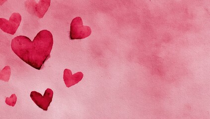 Watercolor hearts on a pink background