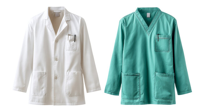 Isolated White and Green Medical Lab Coats on Transparent Background