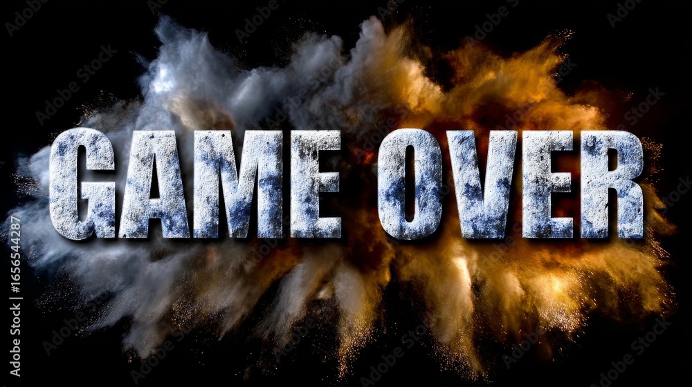 Aufkleber explosive graphic representation of game over text in dark atmospheric background