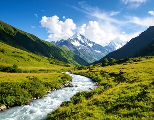 Mountain River Valley Landscape. (1)
