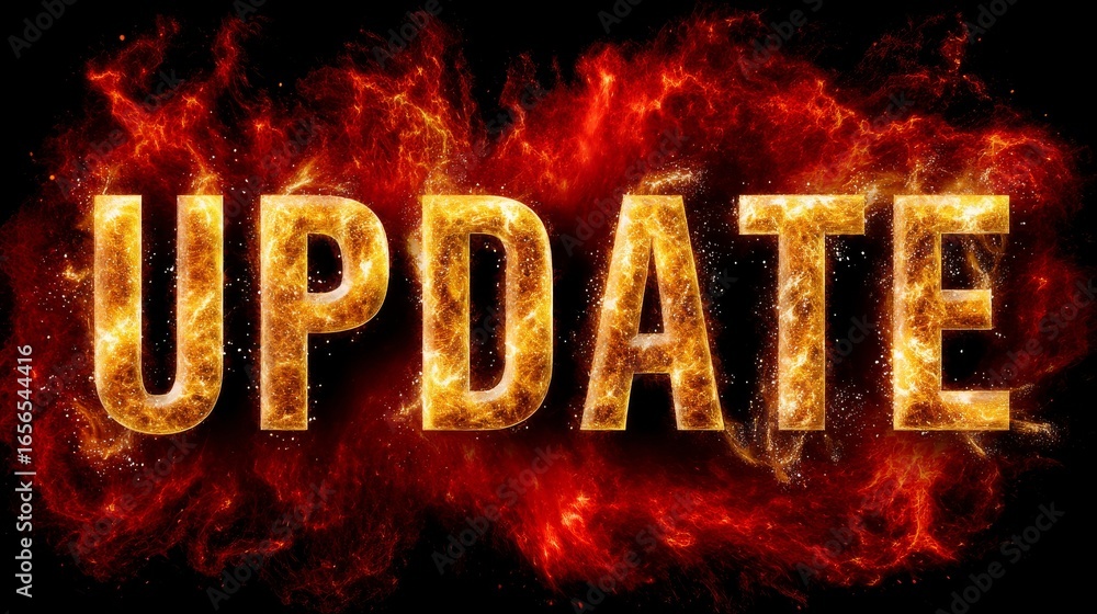 Aufkleber fiery molten texture forming the word update against a dark background creating an intense atmospher