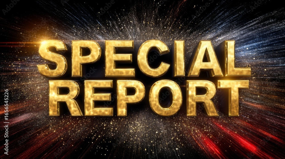Aufkleber golden text special report against cosmic background with light bursts creating dynamic atmosphere