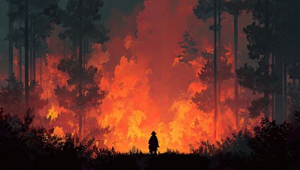 A lone figure confronts a raging forest fire (1)