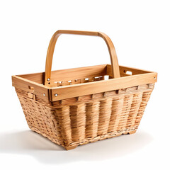 Collapsible Wooden Shopping Basket Folded on White Background 