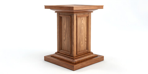 Wooden column pedestal isolated on transparent background  