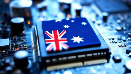 Australia's Technological Advancement: Flag on Microchip Representing Innovation - Powered by Adobe