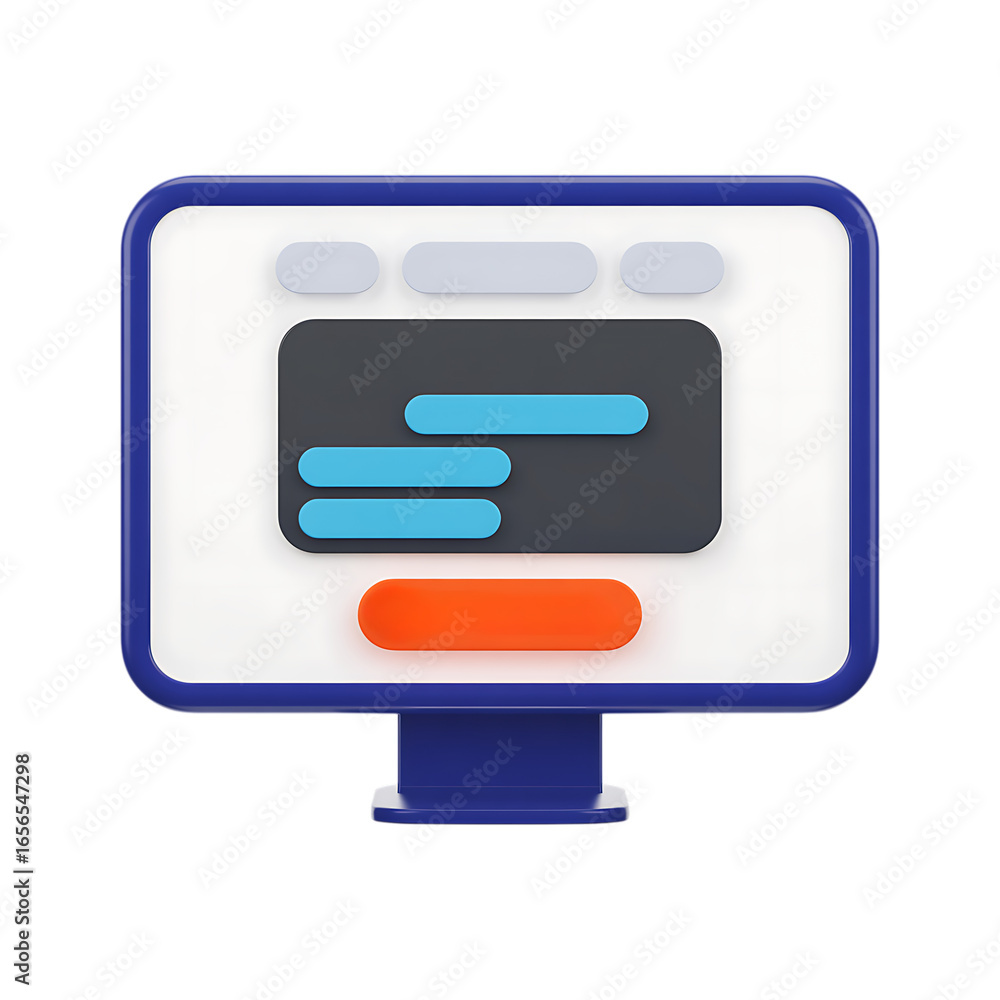Poster modern 3d illustration of a website design on a computer screen.