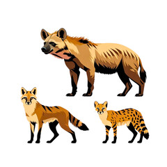 Obraz premium African wildlife vector illustration set with hyena fox and cheetah for design projects
