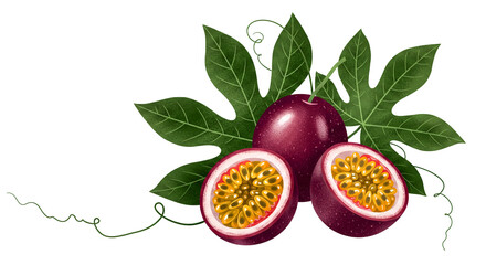 Ripe Passion Fruit Botanical Illustration
