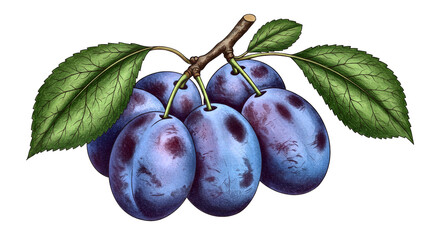 Ripe Plums Botanical Illustration