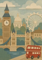 Fototapeta premium London landmarks paper art