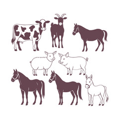 Farm animal silhouettes vector pack scalable livestock and equine illustrations for design