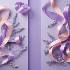 Floating Pastel Glitter Ribbons on Lavender Background  