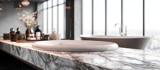 Modern bathroom countertop with oval sink