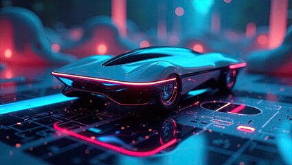 Futuristic vehicle displayed on a digital platform.