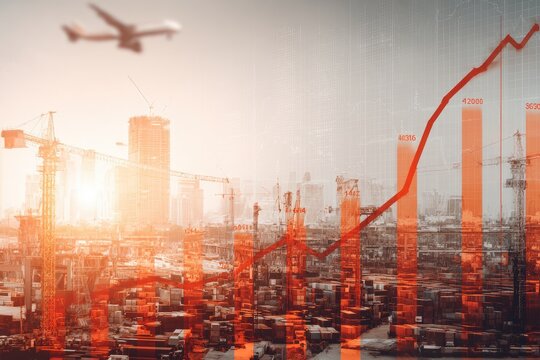 Cityscape with growth chart overlay