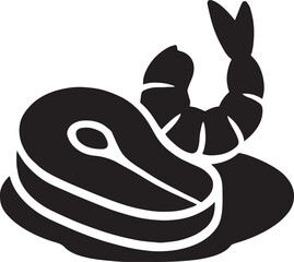 Surf & turf plate silhouette icon, steak and seafood design, gourmet meal, fine dining, and cuisine concept.