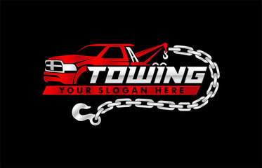 towing car logo template Crane Service vector illustration for automotive on black background